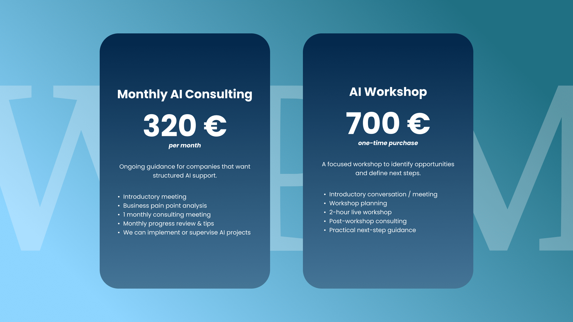 AI consulting and AI workshop pricing packages for businesses