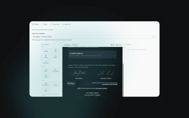 Drag and drop email and landing page builder for the HK Olimpija Business Club